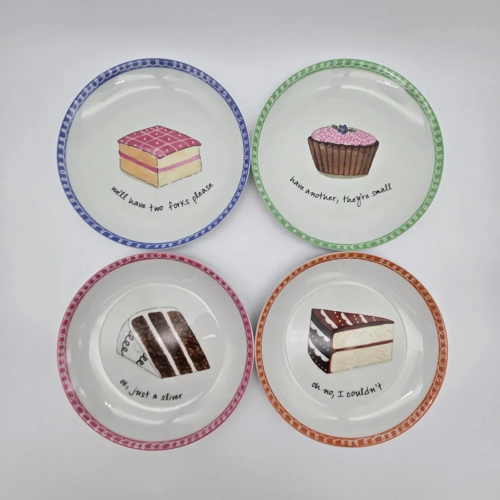 Boston Warehouse Dessert Excuses Plate Set 6.5in Multicolor Cake Kitsch Novelty